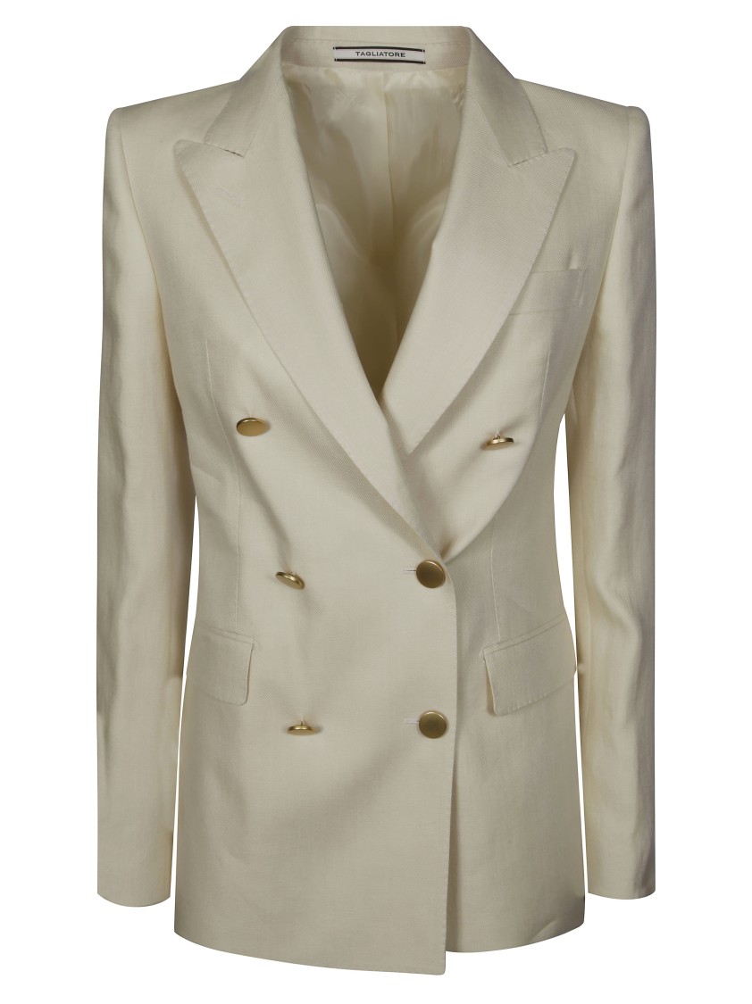 Tagliatore Double-breasted Linen Blazer With Gold Buttons