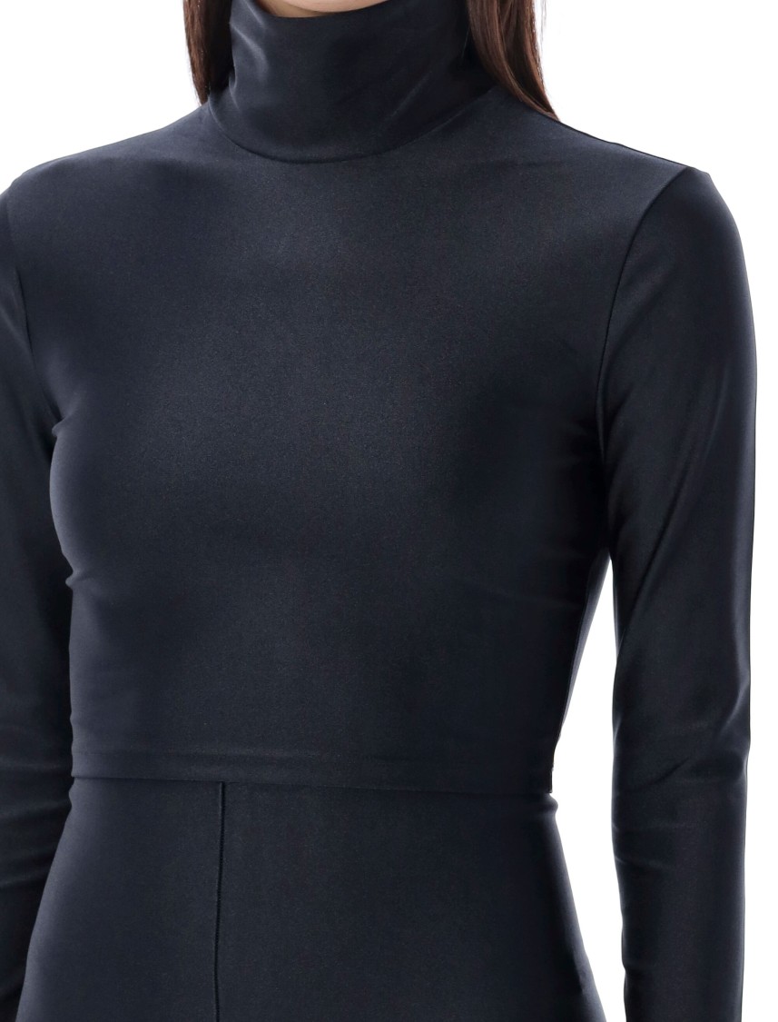 The Andamane High Neck Long Sleeve Open Back Bodysuit In Black