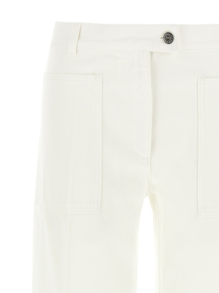 Ferragamo Wide Leg Garment-dyed Cotton Denim Jeans In White