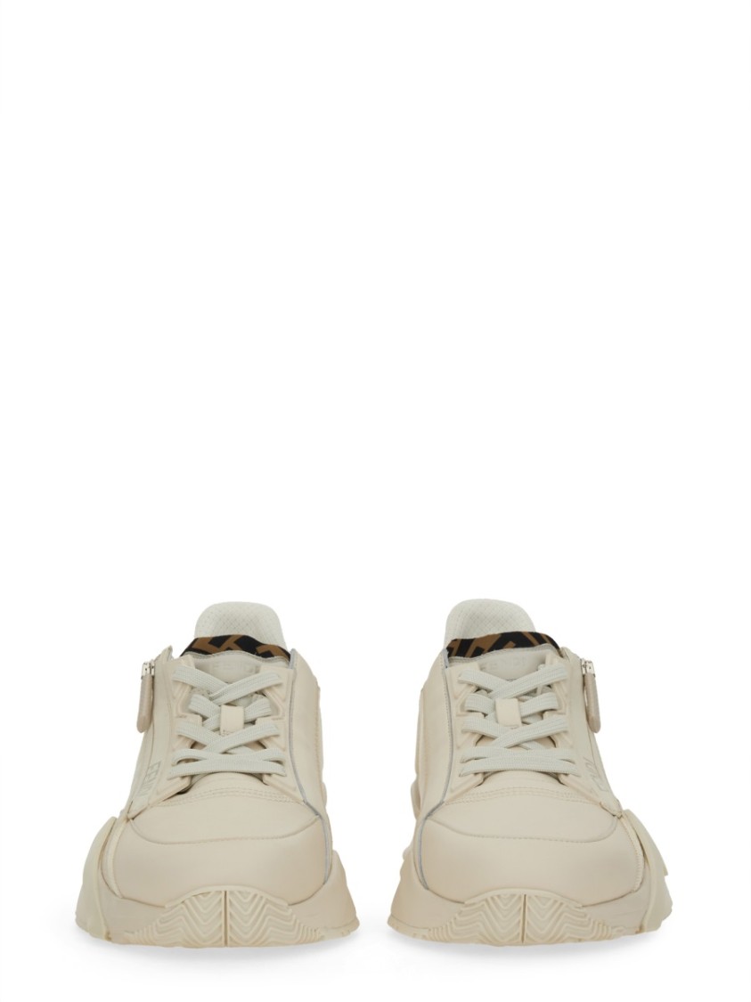 Fendi Ivory Leather And Fabric Flow Sneakers