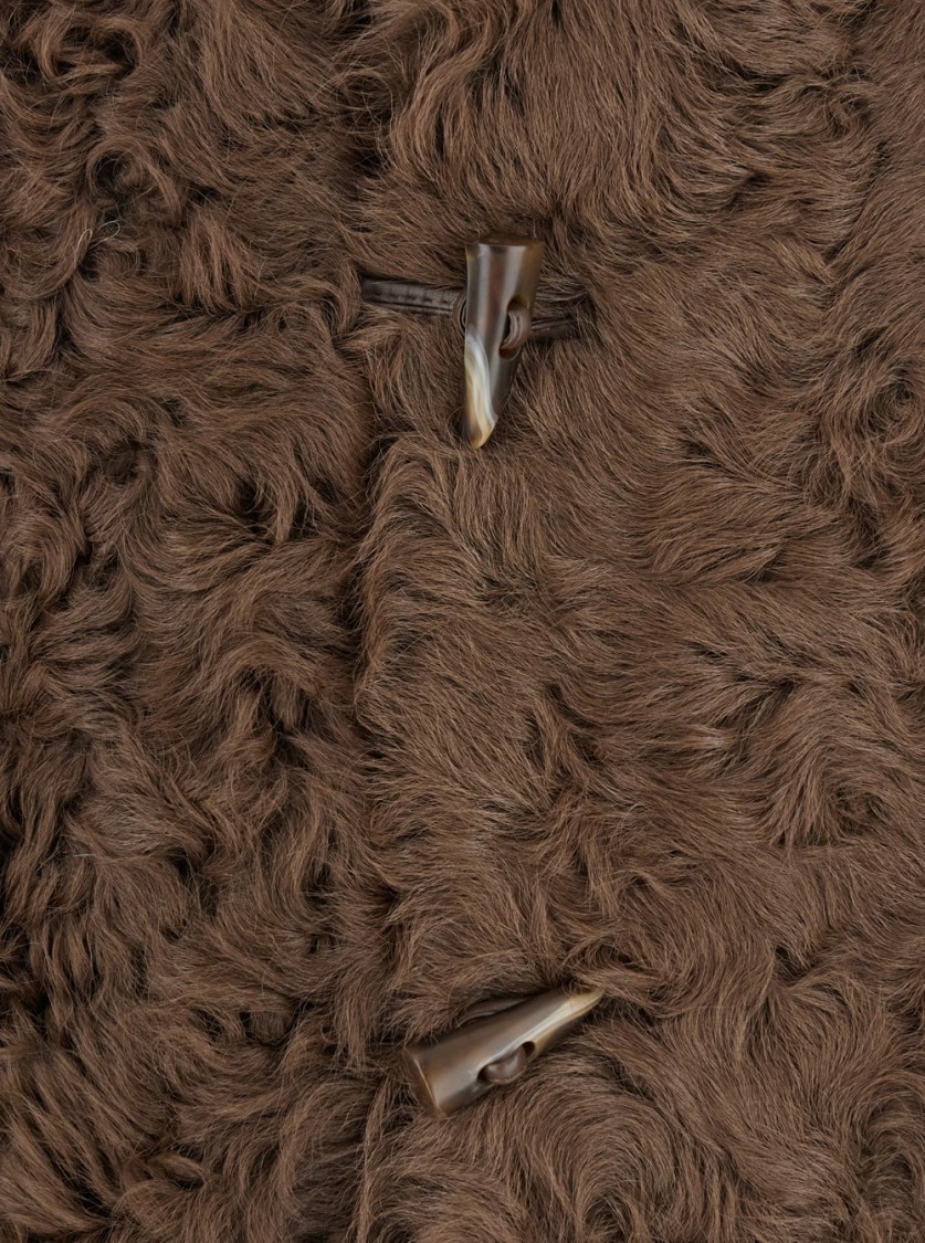 Plain Collarless Lamb Fur Jacket In Brown