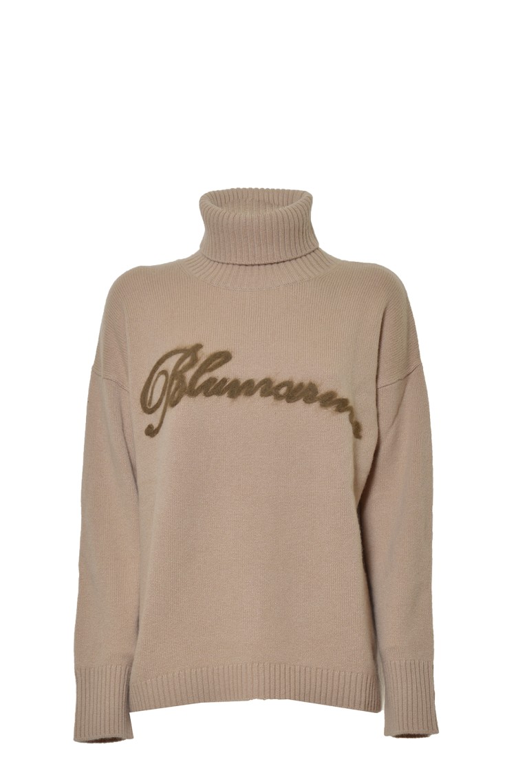 Shop Blumarine Camel Cashmere Turtleneck Sweater