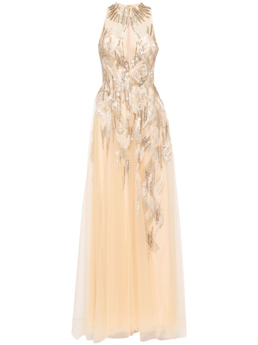 Saiid Kobeisy Long Embroidered Dress In Brown