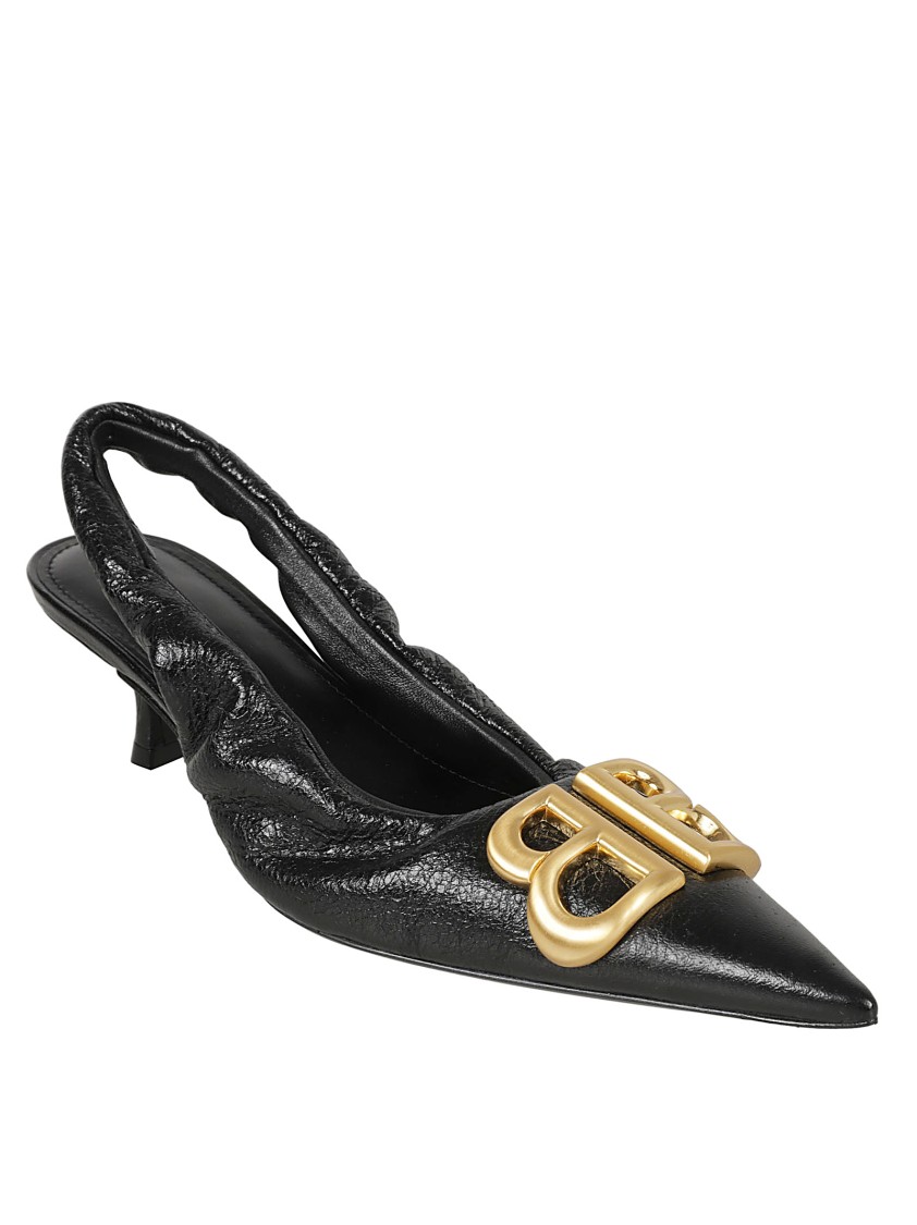 Balenciaga Pointed Toe Slingback Heels With Elasticized Opening In Black