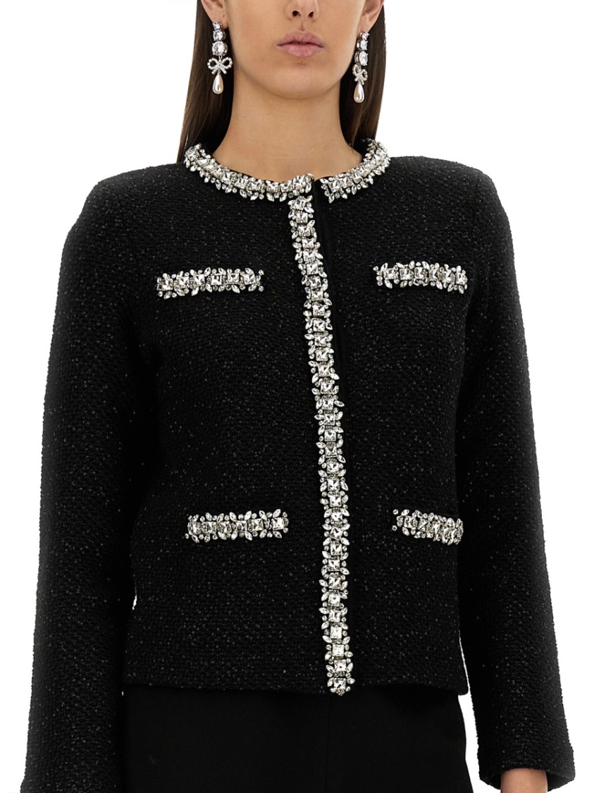 Self-portrait Black Crewneck Sequin Cardigan In Black