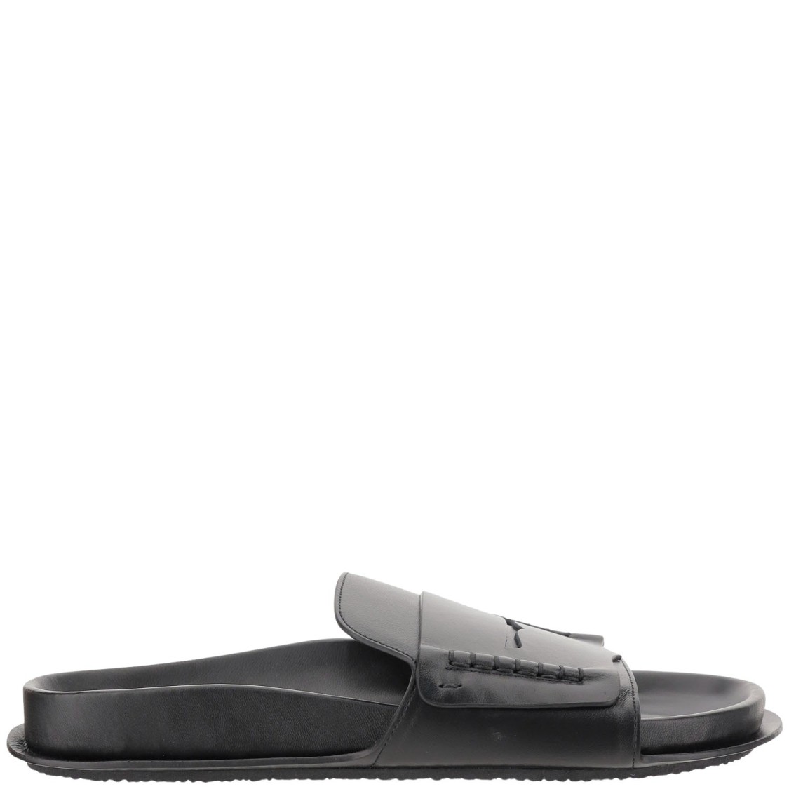Jacquemus Leather Mocassin Sandal In Black