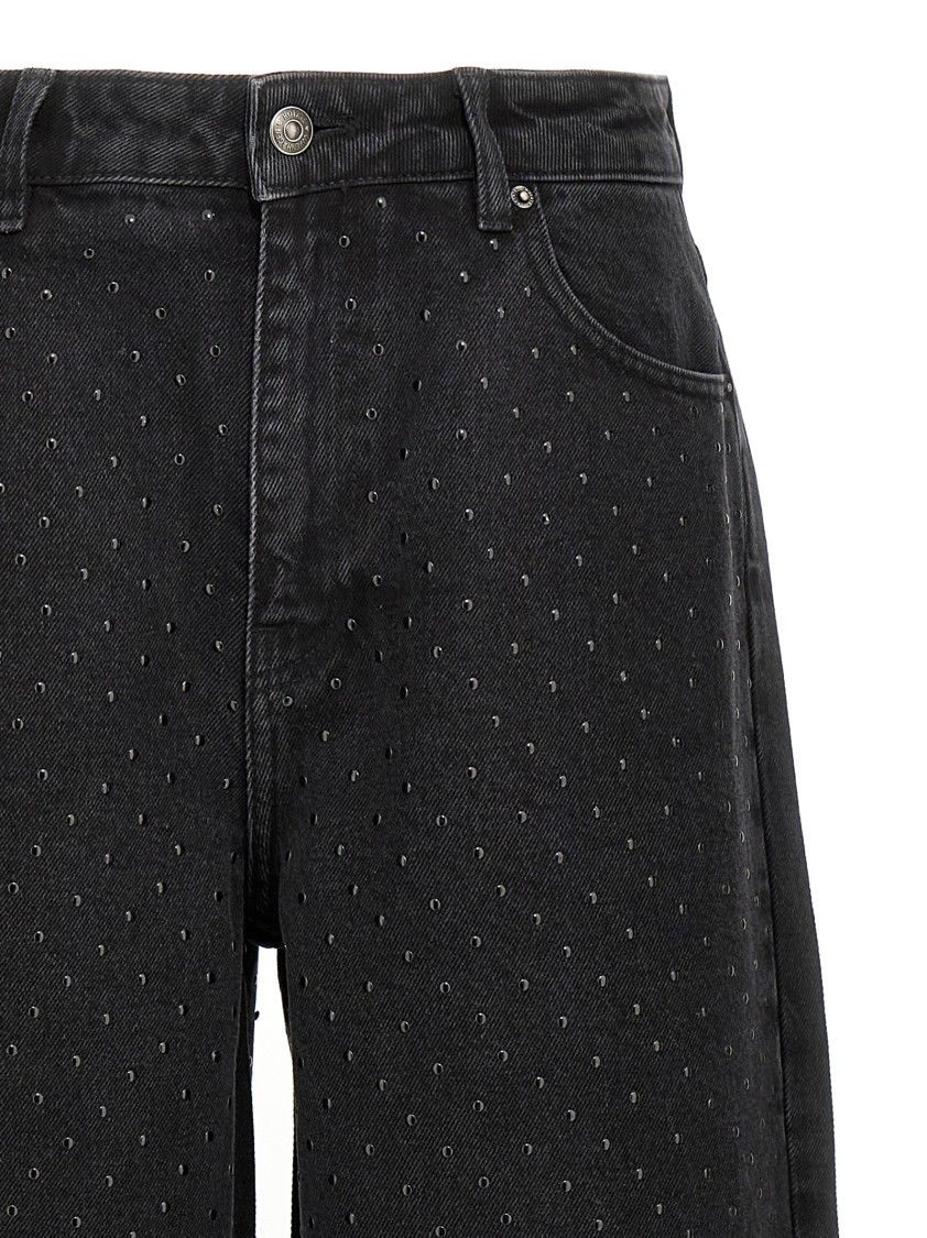 Rotate Birger Christensen Garment-dyed Black Jeans With Tone-on-tone Studs