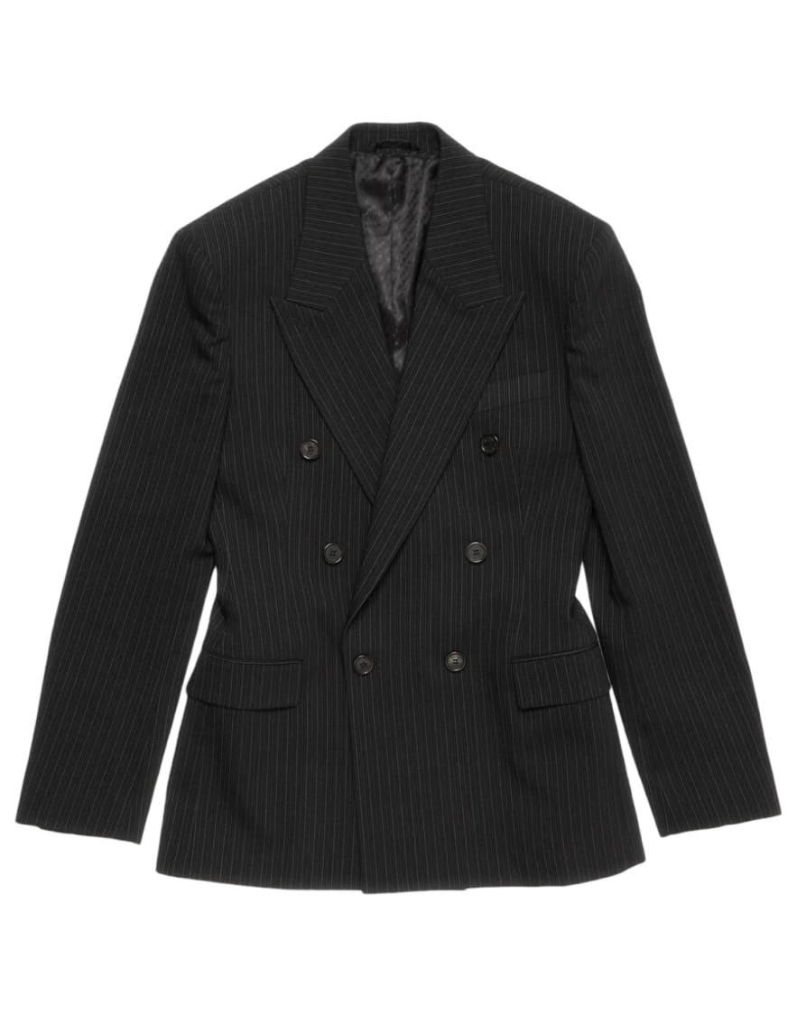 Acne Studios Double-breasted Black Blazer With Pinstripe Pattern In Black