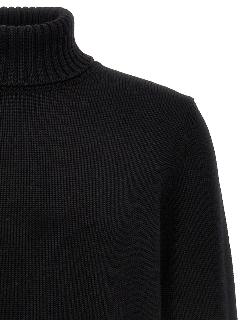 Zanone Fitted Black Wool Turtleneck Sweater With Long Cuffed Sleeves In Black