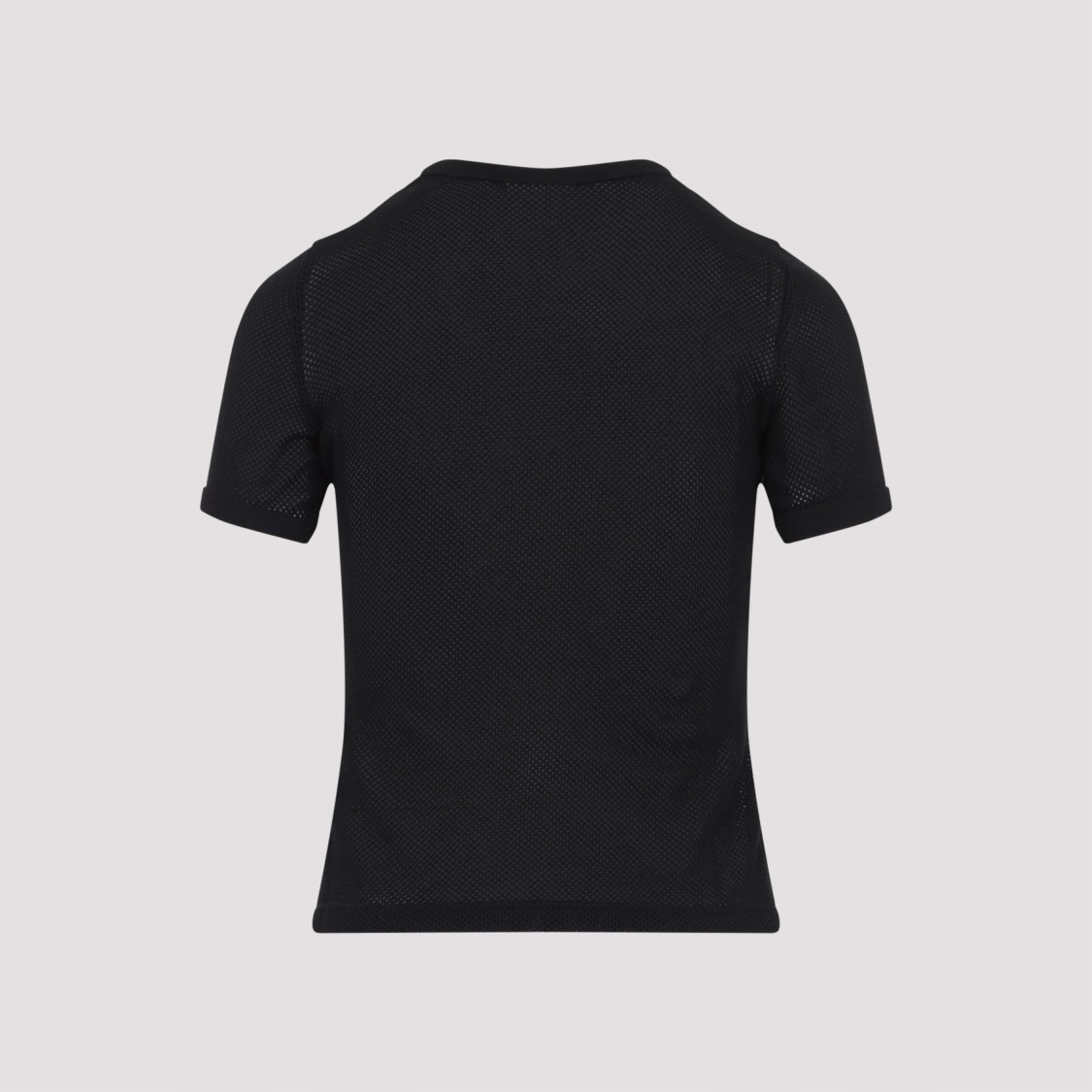 Courrèges Textured Mesh Black Short-sleeved Top In Black