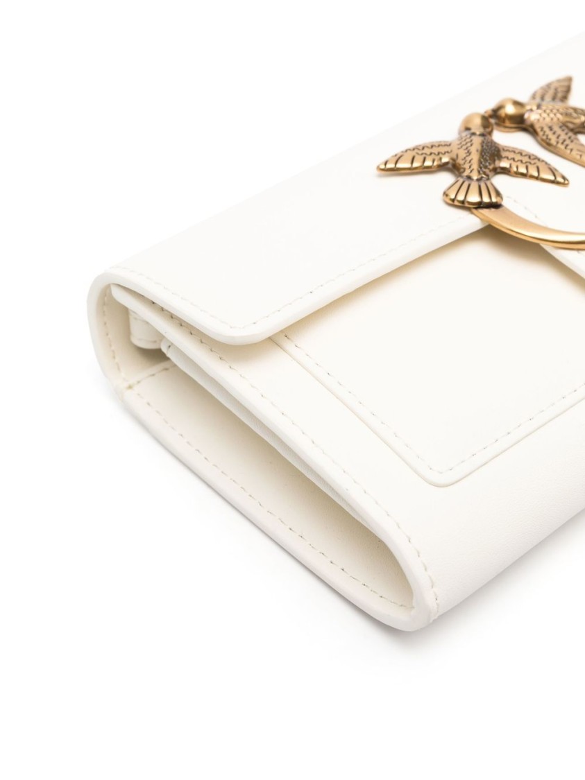 Shop Pinko Cloud White Calf Leather Wallet With Gold-tone Accents
