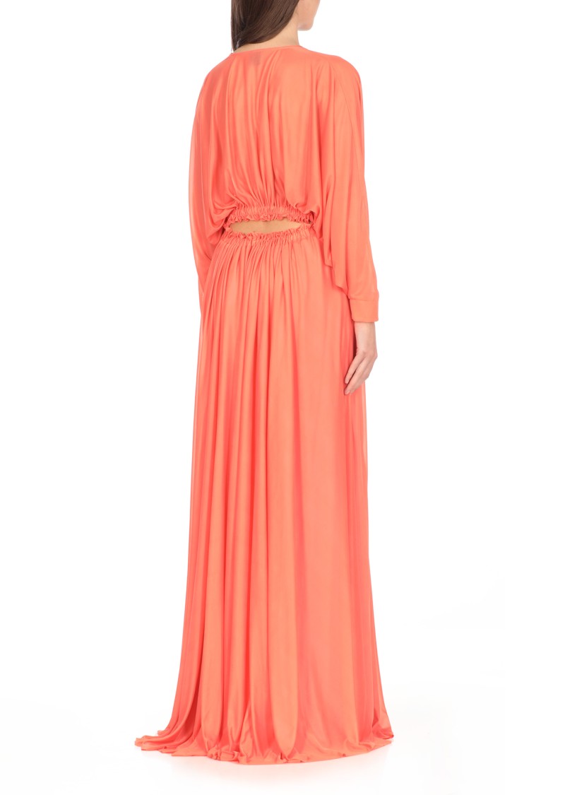 Pinko Orange Long Dress With Deep V-neck And Cut-out On The Back In Tech Fabric Woman In Orange