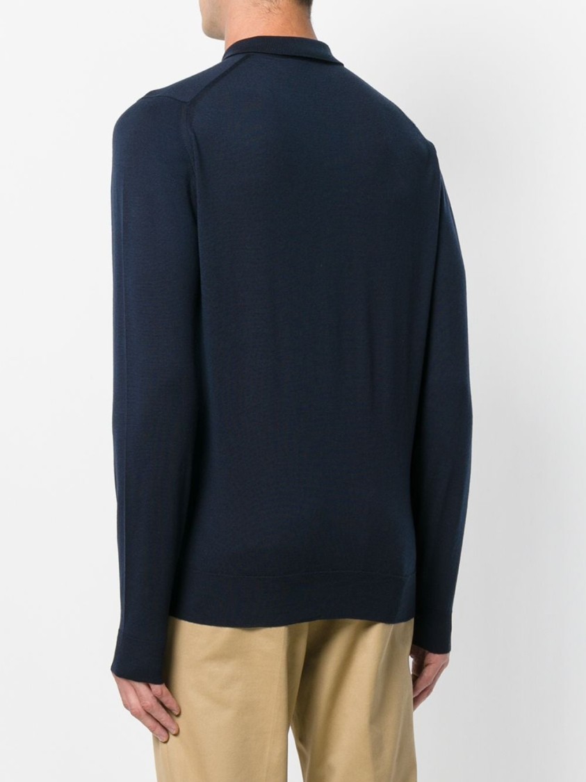 John Smedley Belper Buttoned Knitted Polo Shirt In Blue