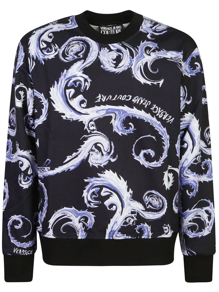 VERSACE JEANS COUTURE VERSACE JEANS COUTURE BLACK SWEATSHIRT WITH ALLOVER PRINT