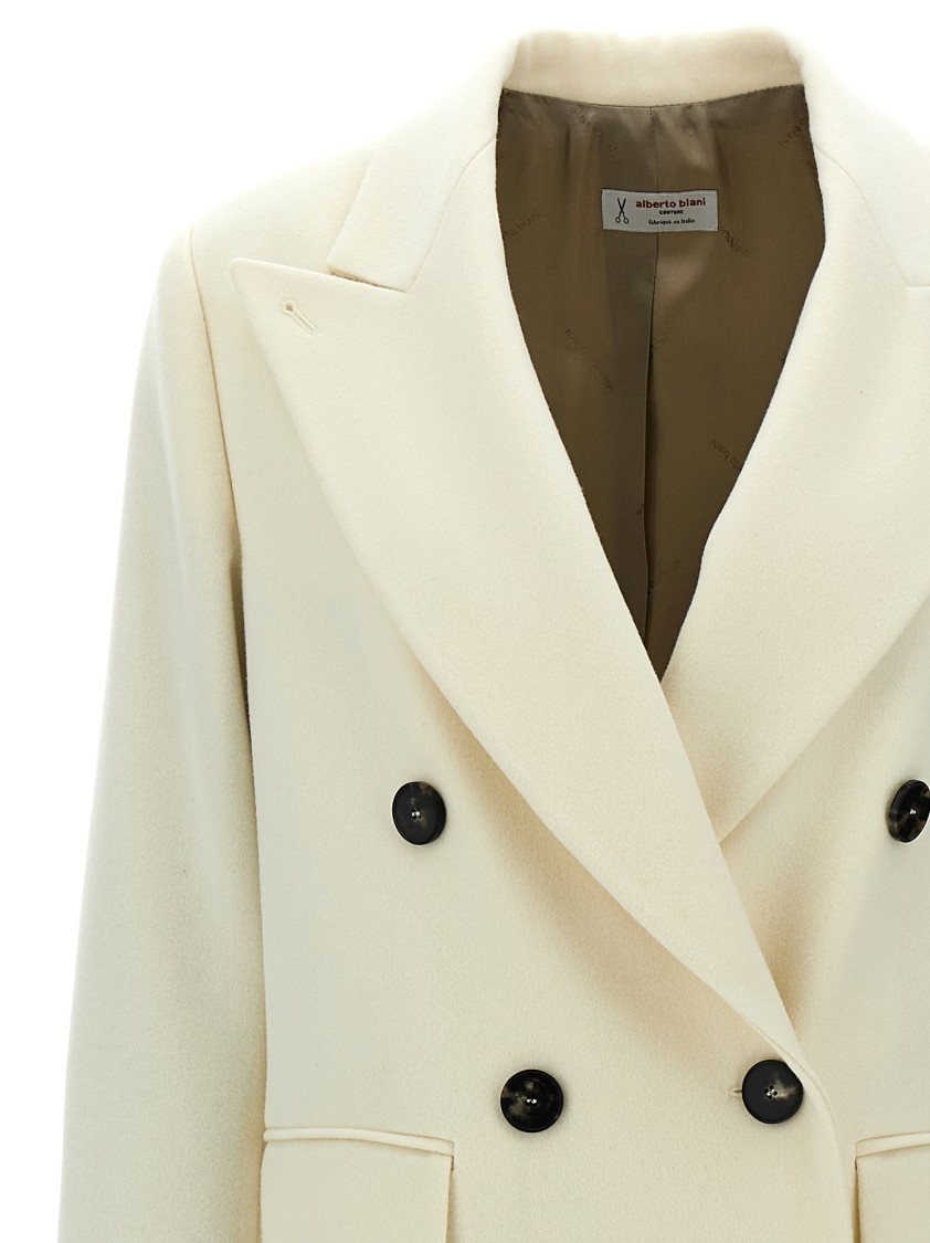 Alberto Biani Double-breasted Wool Coat With Peak Lapels In Neutral