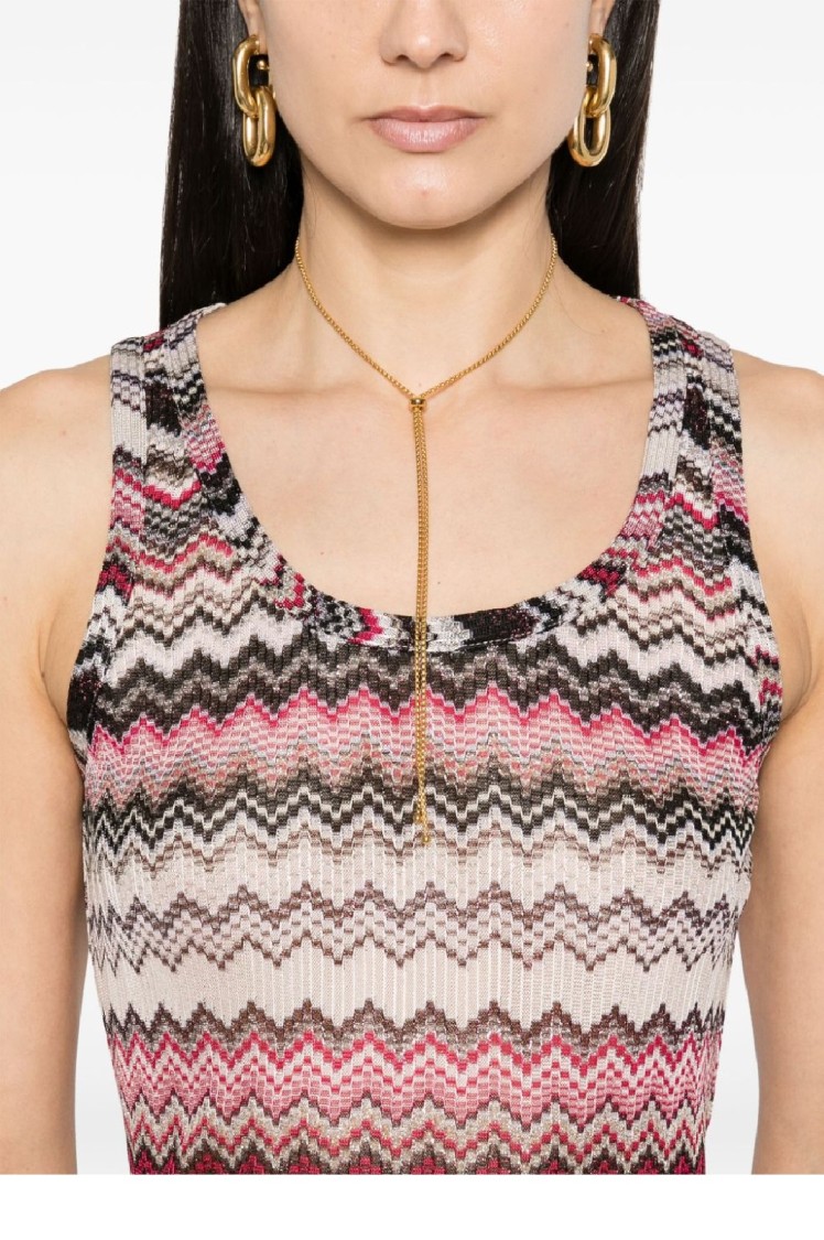 Shop Missoni Zigzag Patterned Fitted Tank Top In Pink