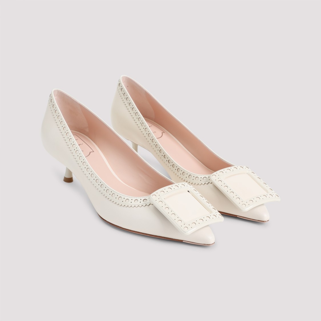 Roger Vivier Cire White Lamb Leather Viv In The City Perforated 45 Decollete Pumps In Neutrals
