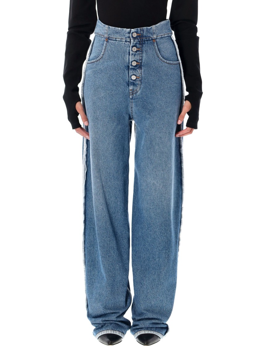 Mm6 Maison Margiela Mm6 By Maison Margiela Reversed Denim Band Jeans In Blue