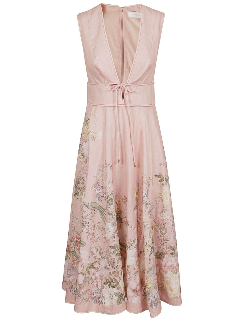 Shop Zimmermann Waverly Plunge Midi Dress In Pink