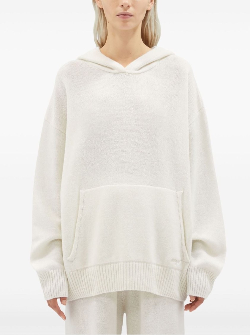 Msgm Oversized Wool-cashmere Sweater With Hood In White