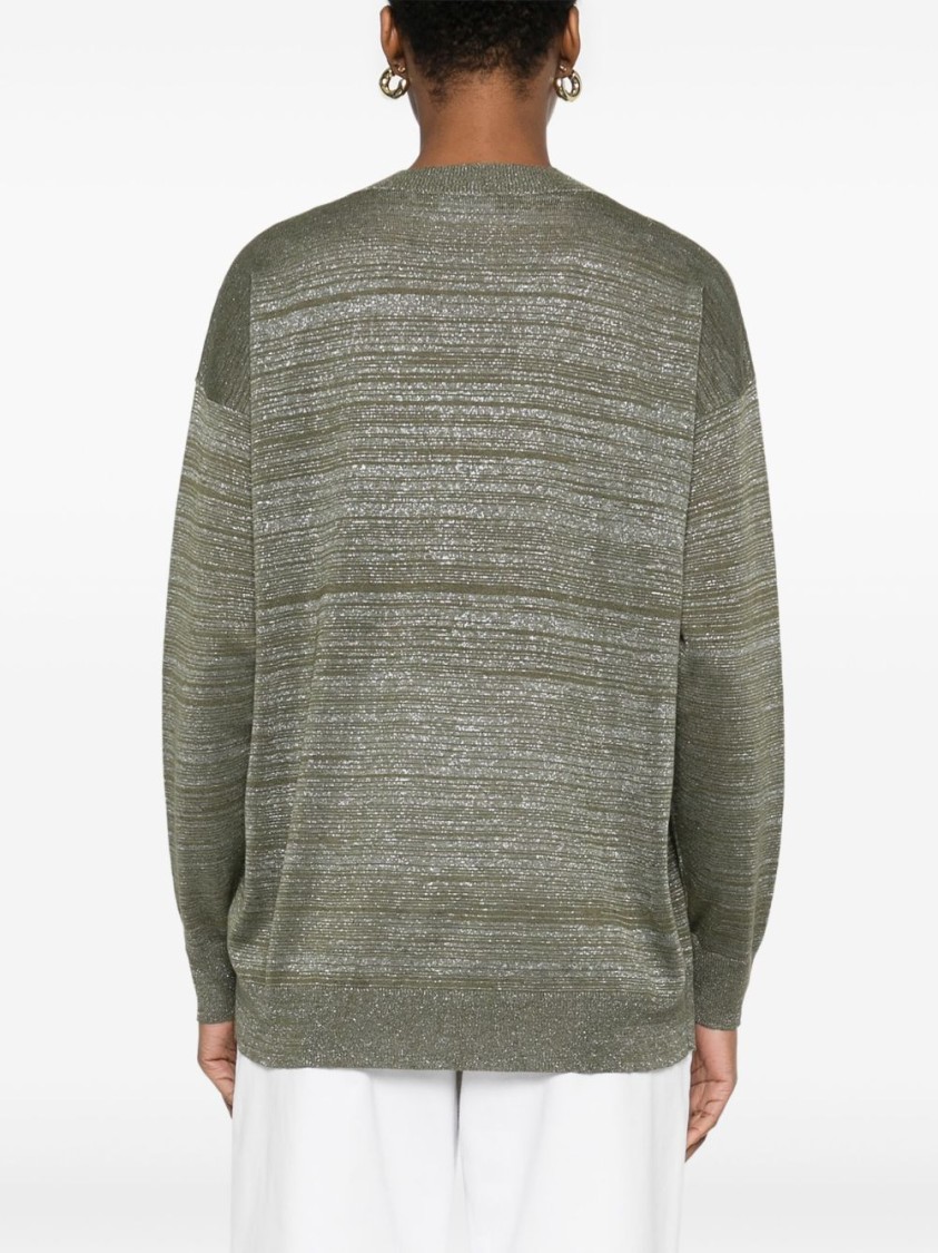 Fabiana Filippi Textured Green Sweater With Deep V-neckline In Green