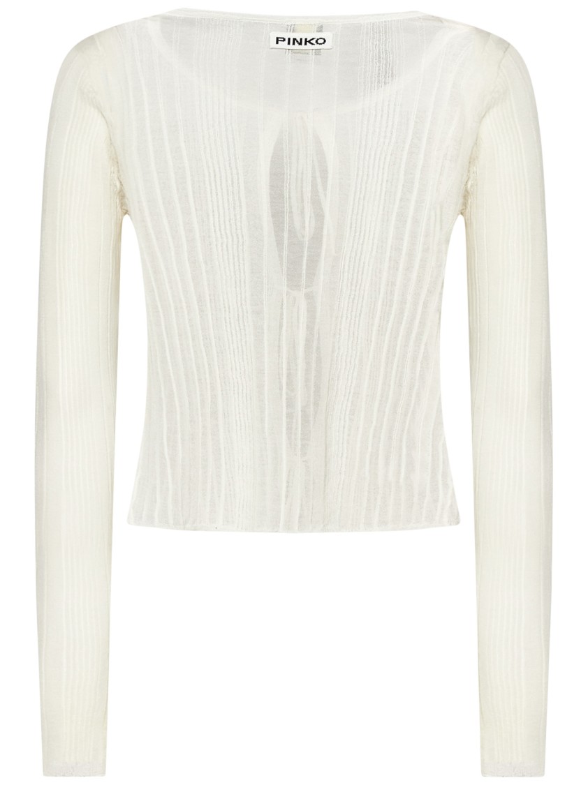 Shop Pinko Ribbed Cardigan In Semi-sheer Crepe Fabric