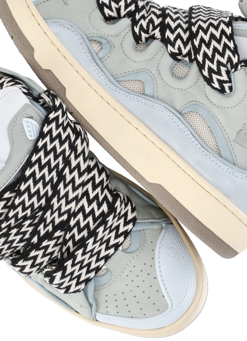 Lanvin Suede Leather Curb Sneakers Men In Blue