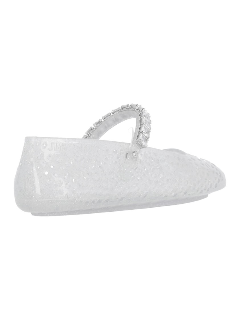 Jimmy Choo Clear Jelly Ballerina Flats With Crystal Embellishment In White