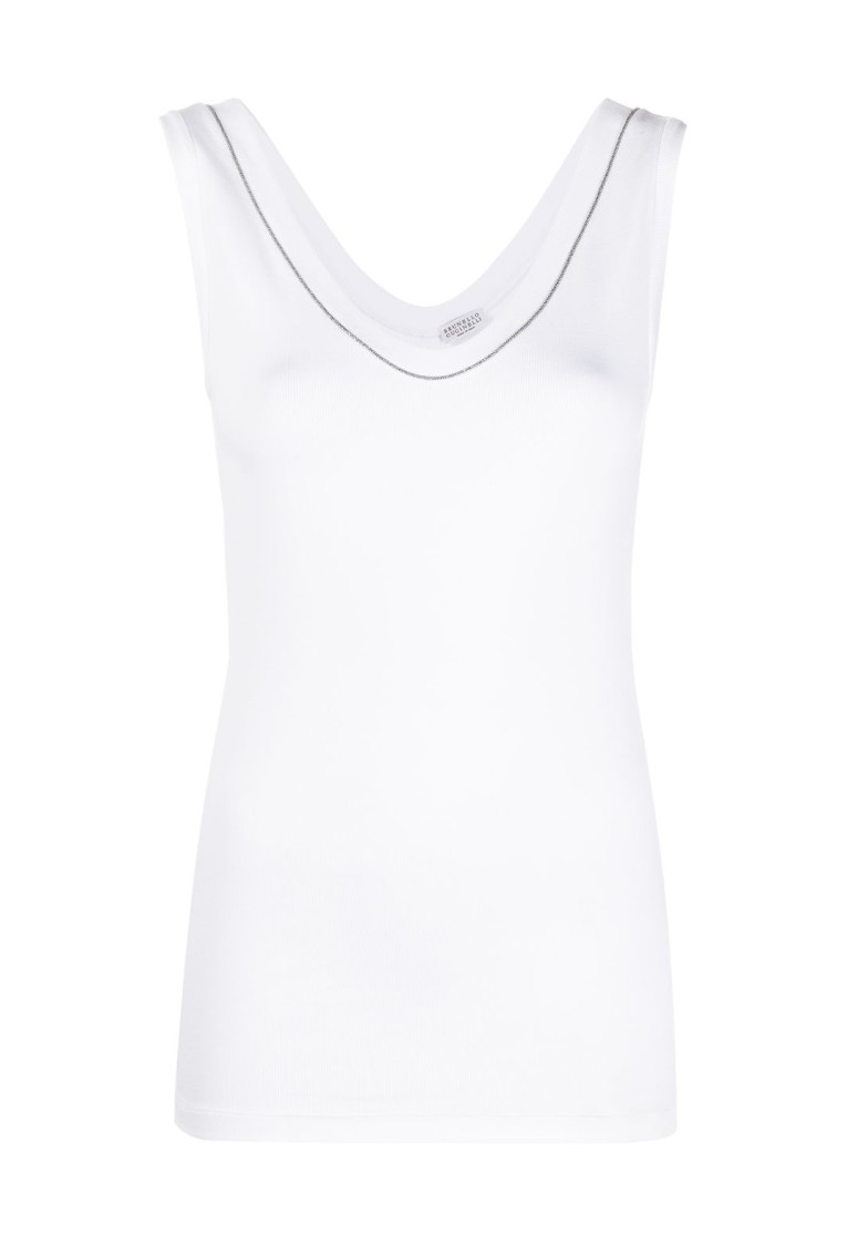 Brunello Cucinelli Fitted Tank Top With Deep V-neckline In White