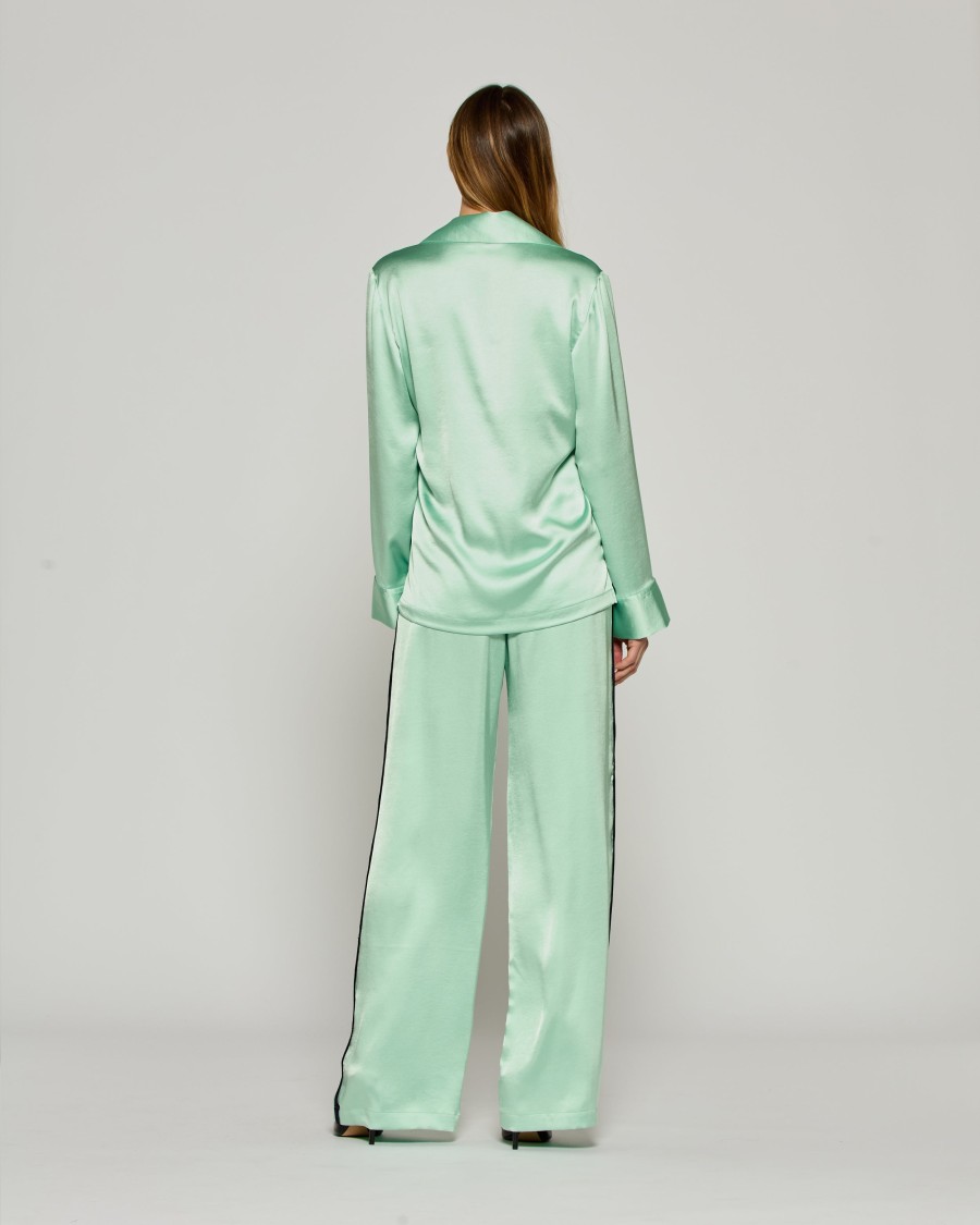 Serena Bute Satin Relaxed Jogger With Zip Pockets - Mint In Green