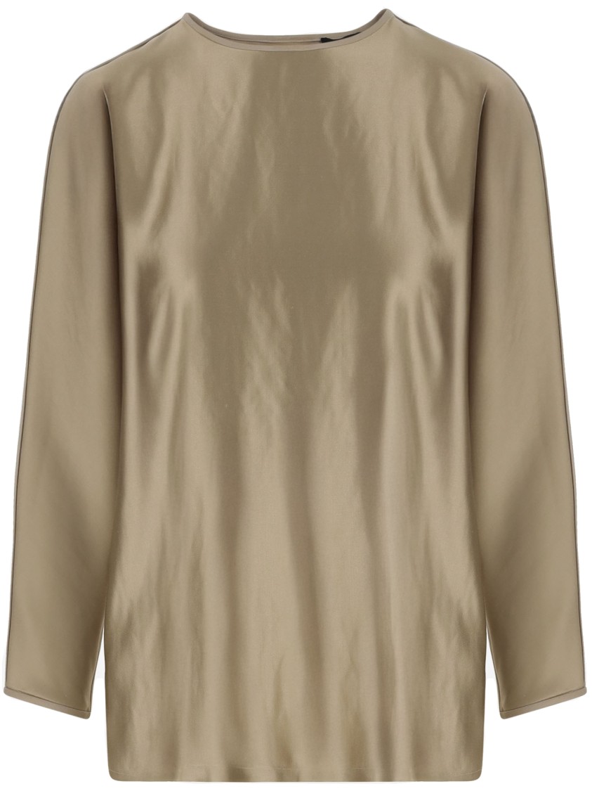Giorgio Armani Golden Shiny Effect Silk Top In Brown