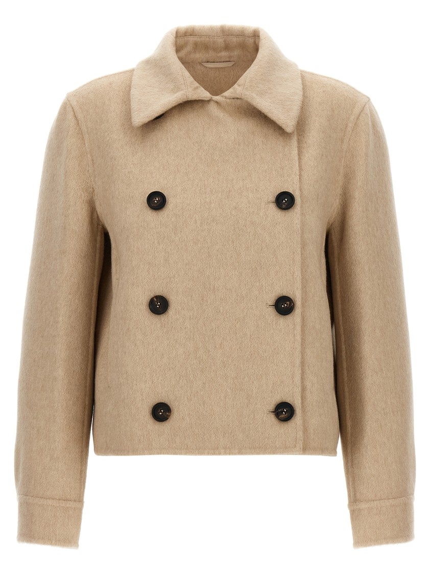 Brunello Cucinelli Cashmere Coat With Notched Collar And Double-breasted Design In Neutral