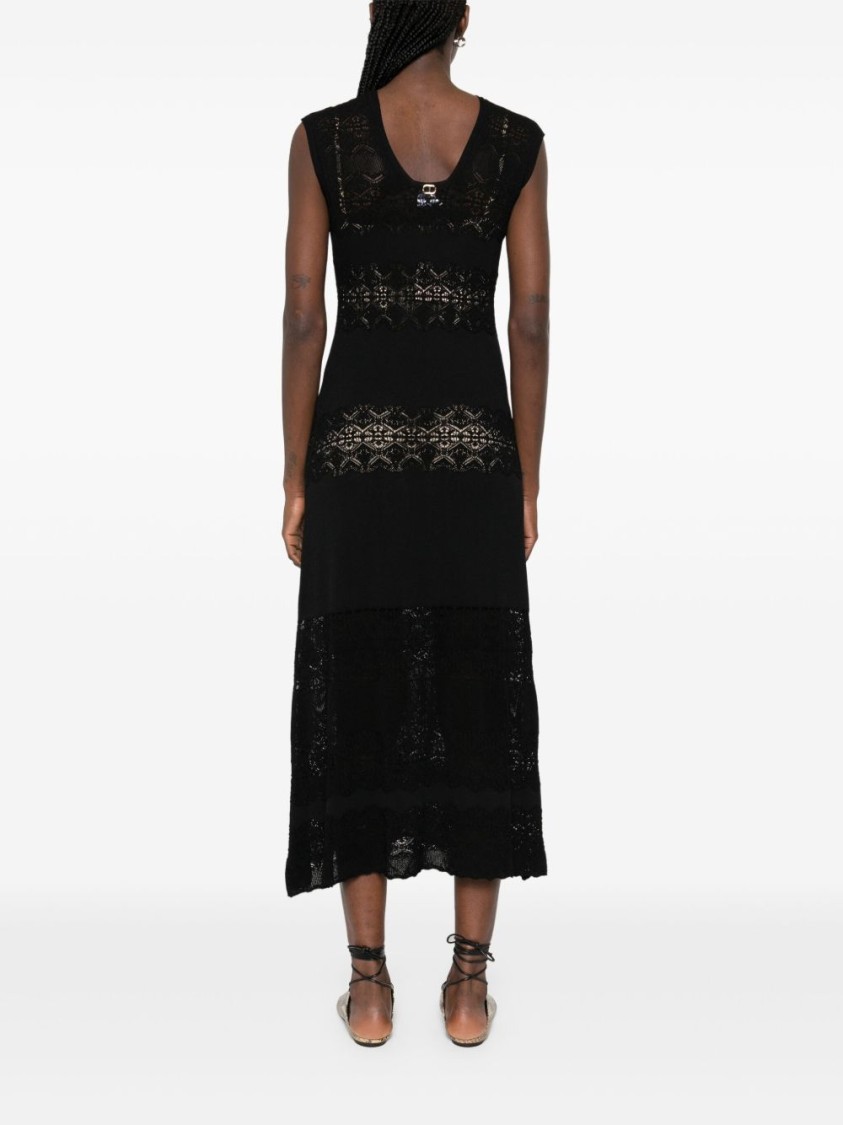 Shop Twinset Twin-set Fitted Maxi Dress With Lace Detailing
