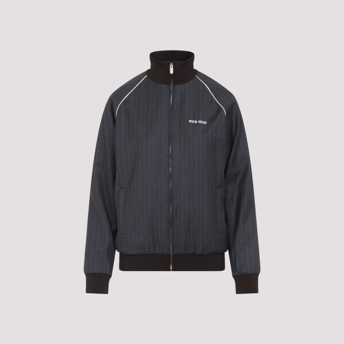 Miu Miu Wool Pinstripe Jacket Side Pockets In Black