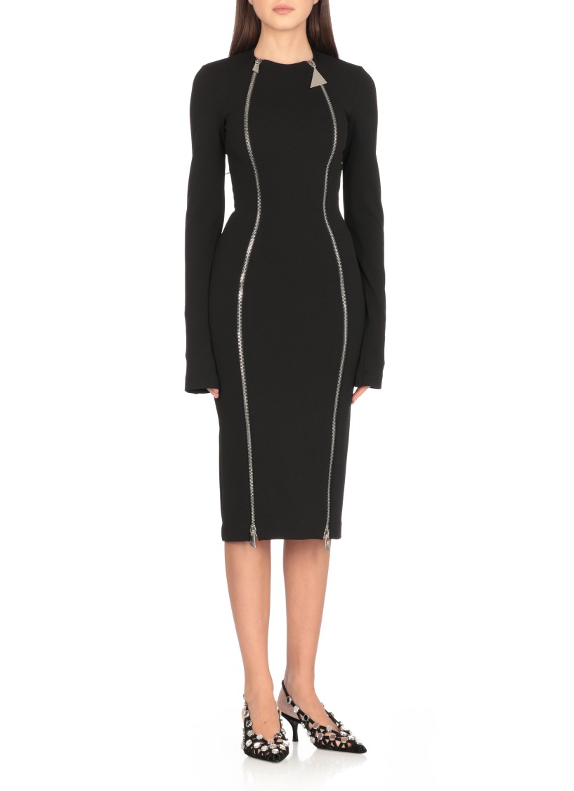 Attico Polyester Dress With Long Sleeves And Fitted Silhouette In Black
