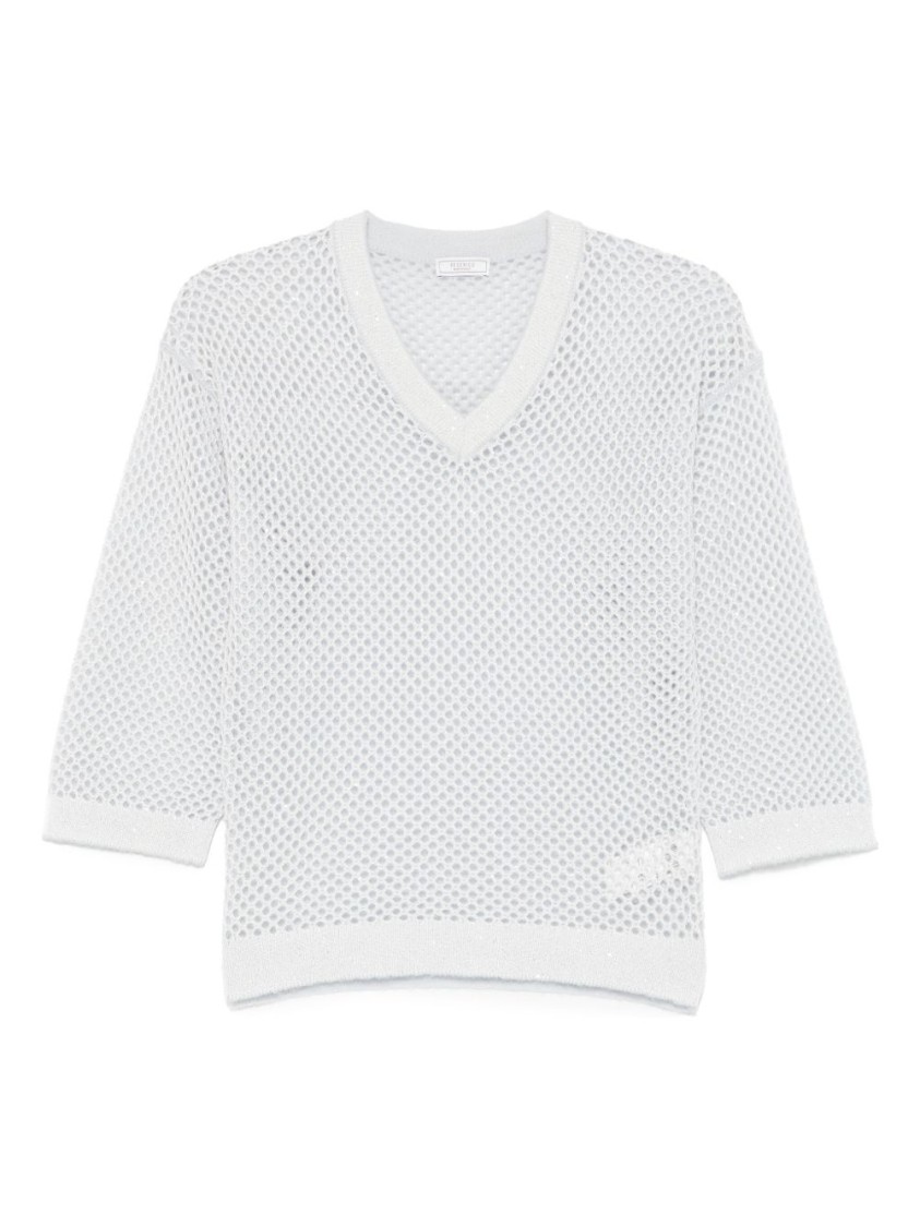 PESERICO PESERICO LIGHTWEIGHT OPEN-KNIT V-NECK SWEATER WITH TEXTURED PATTERN