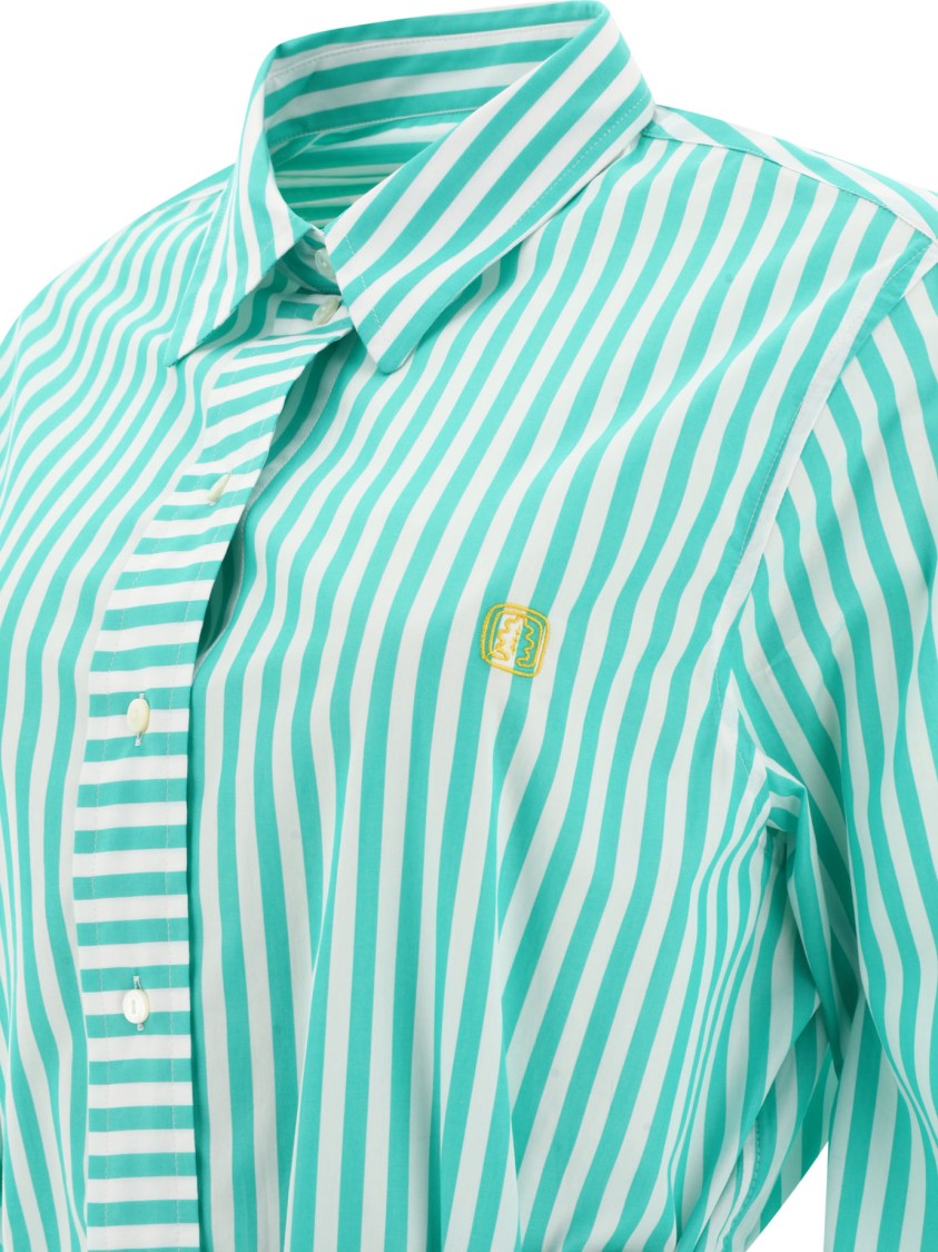 Ines De La Fressange Striped-pattern Belted Midi Shirt Dress In Green