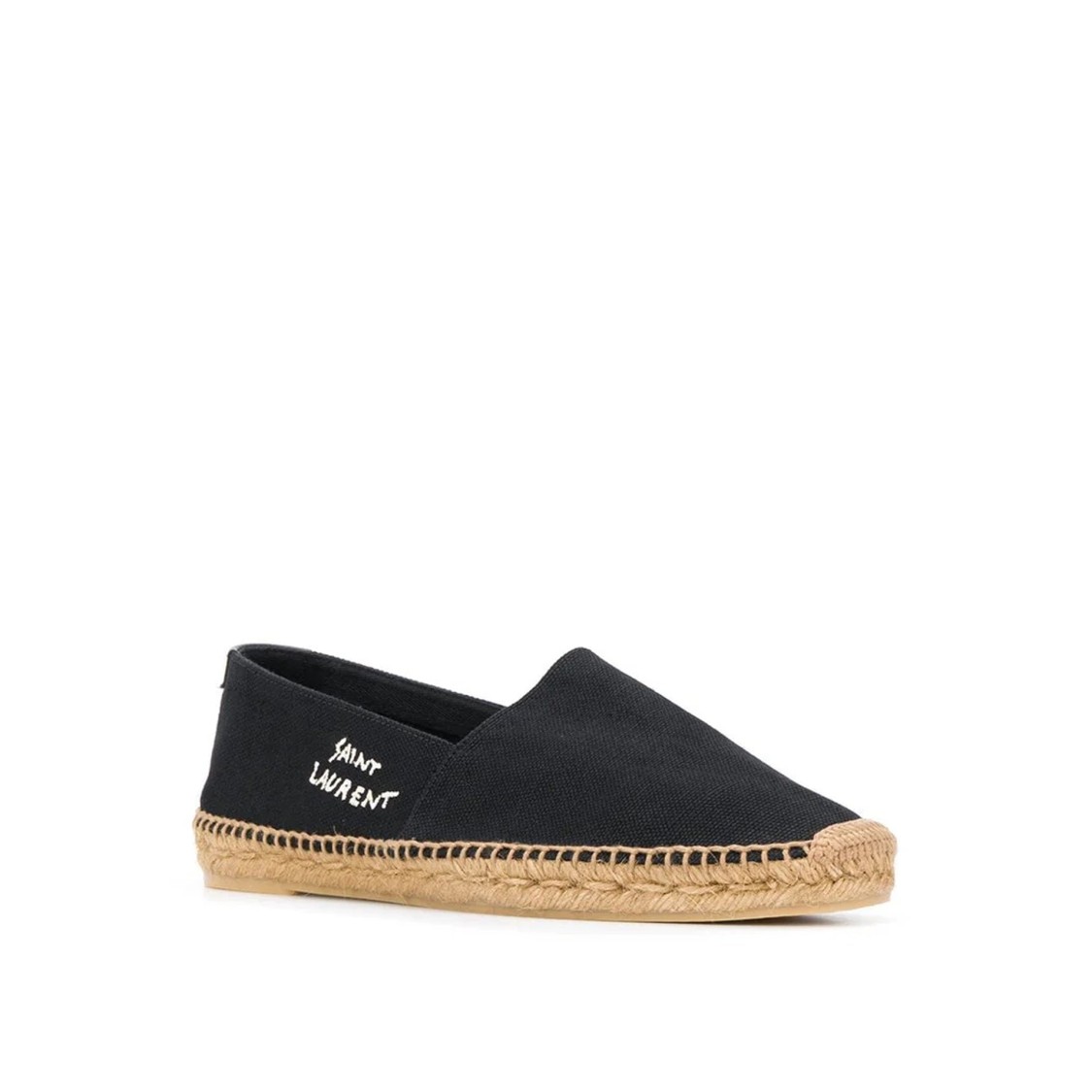 Shop Saint Laurent Canvas Slip-on Espadrilles With Embroidered Logo Detail In Black