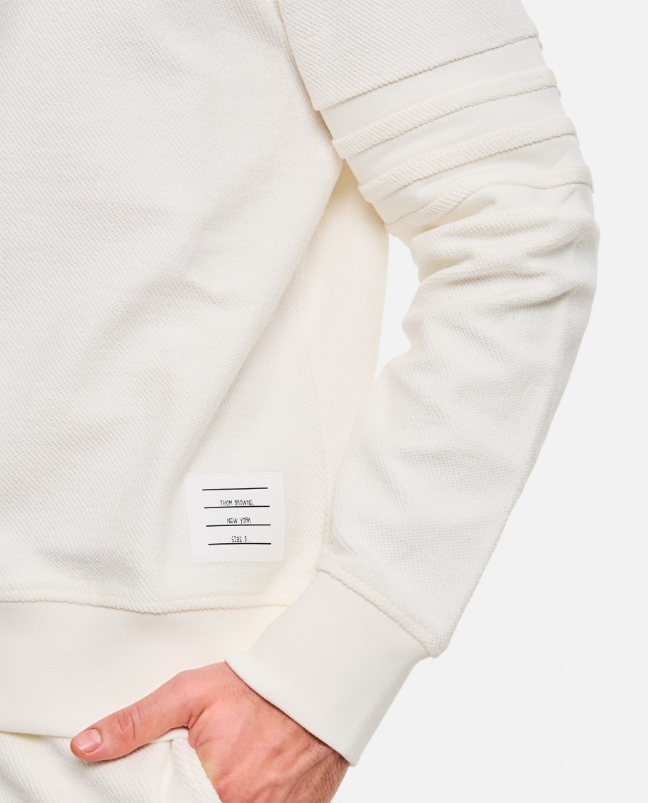 Thom Browne Crew-neck White Sweatshirt With Raised Seams In White