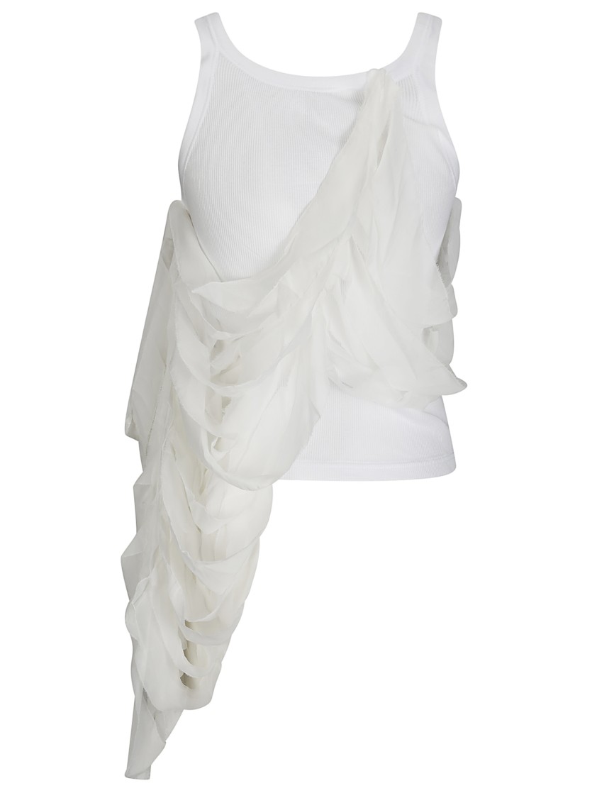 MARIA CALDERARA MARIA CALDERARA RIBBED SLEEVELESS COTTON TOP WITH OVERLAPPING INSERTS