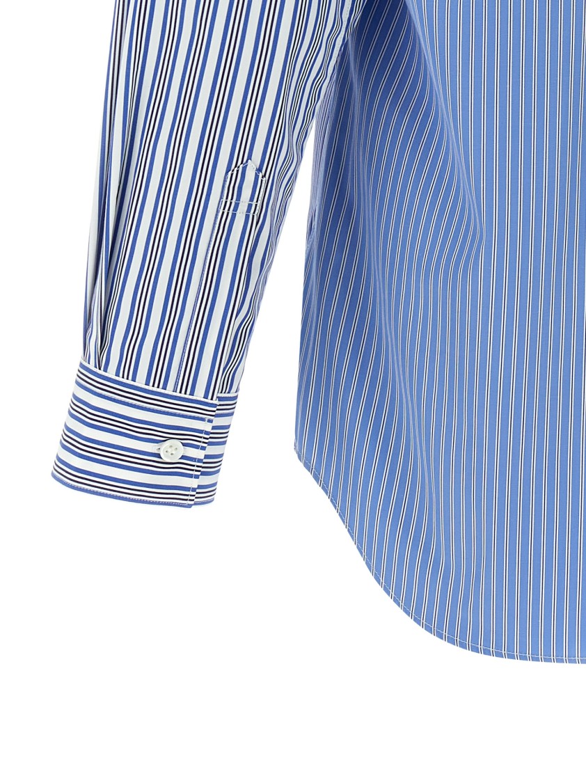 Comme Des Garçons Striped Shirt With Button-down Collar And Chest Pocket In Blue