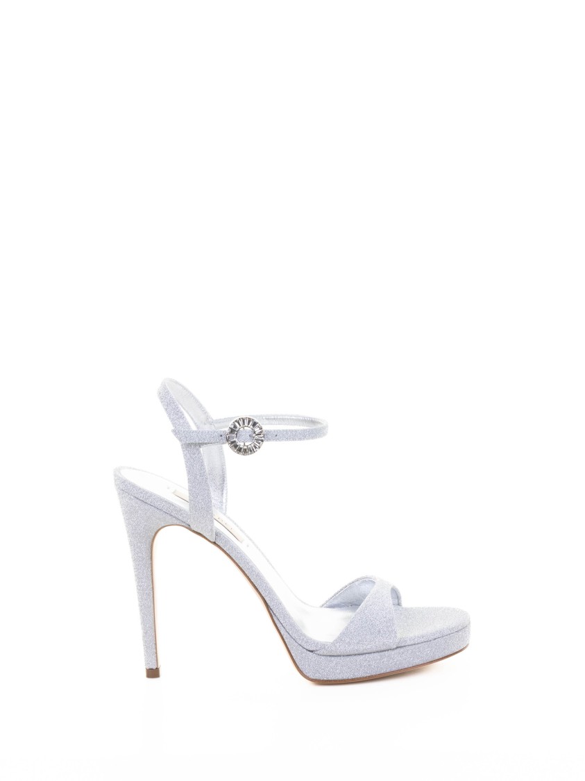 Casadei Sparkling Ankle Strap Open Toe Pumps In Gray