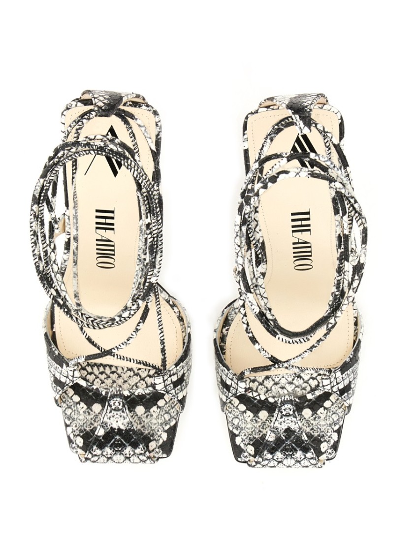 Attico Adele Snakeskin-print Sandals In Black And White Leather Woman In Multicolor