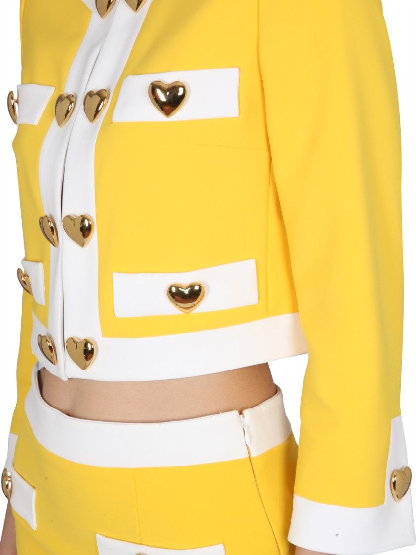 Moschino Crepe Stretch Hearts Short Jackets In Yellow