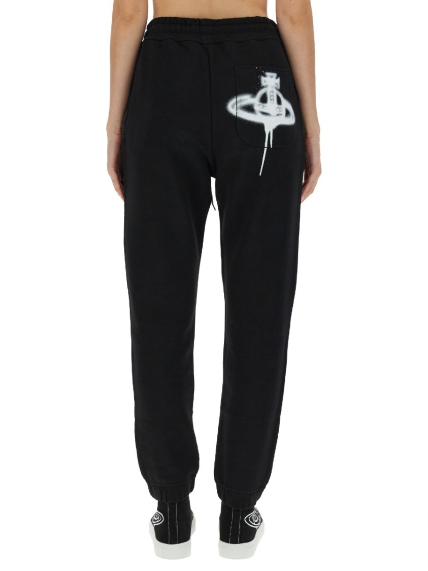 Vivienne Westwood Women Jogging Pants With Spray Print Orb In Black