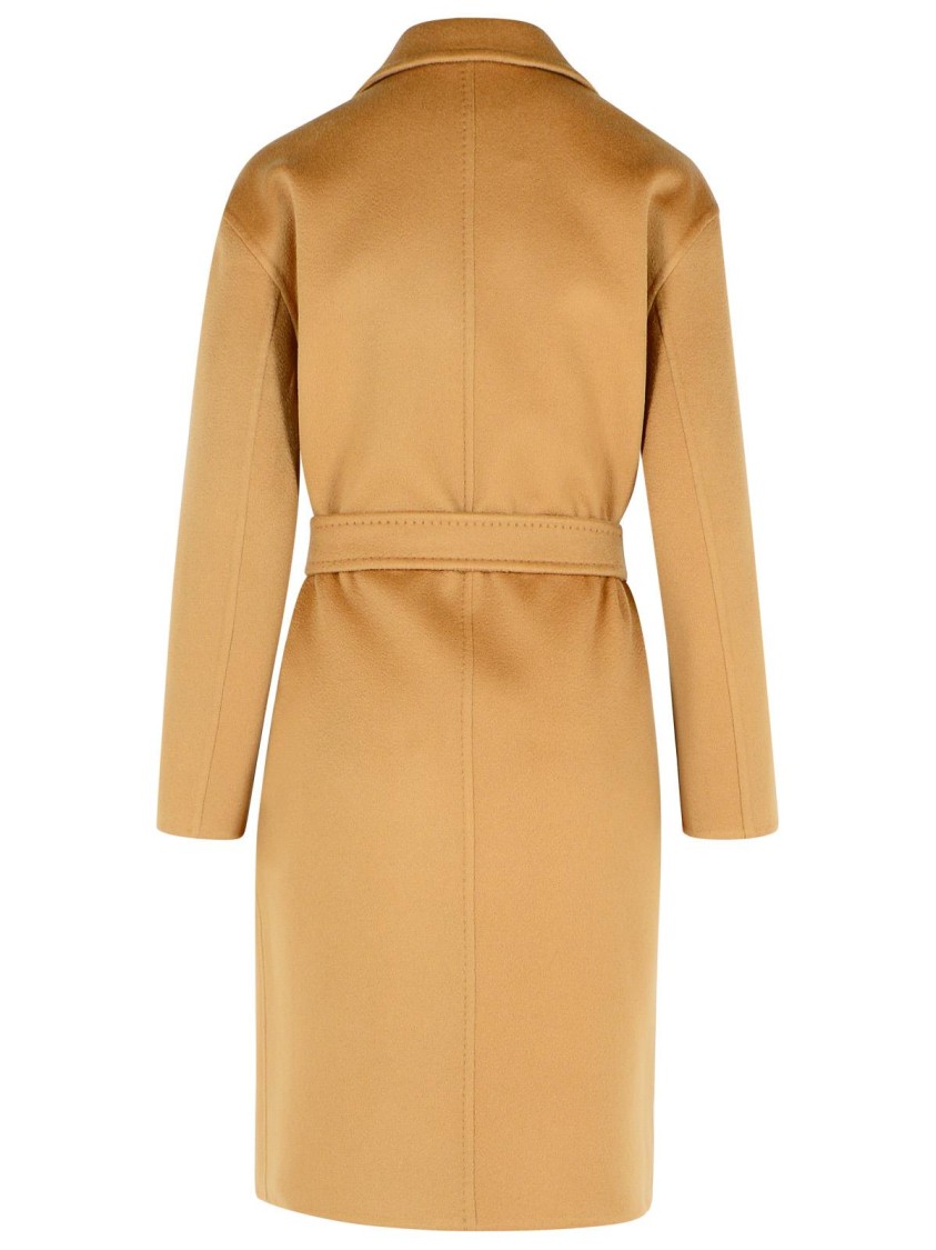 Max Mara Cashmere Coat With Belted Waist And Notched Lapels In Brown