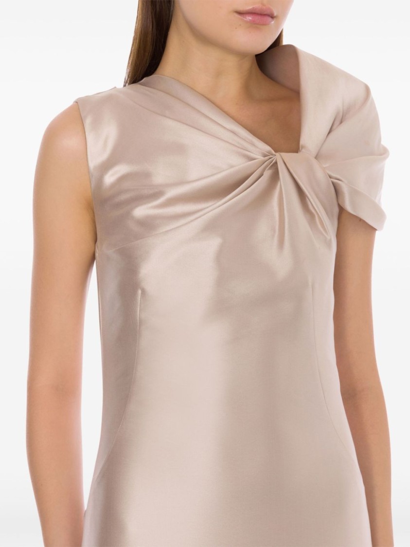 Alberta Ferretti Twisted Shoulder Mikado Mermaid Gown In Neutrals