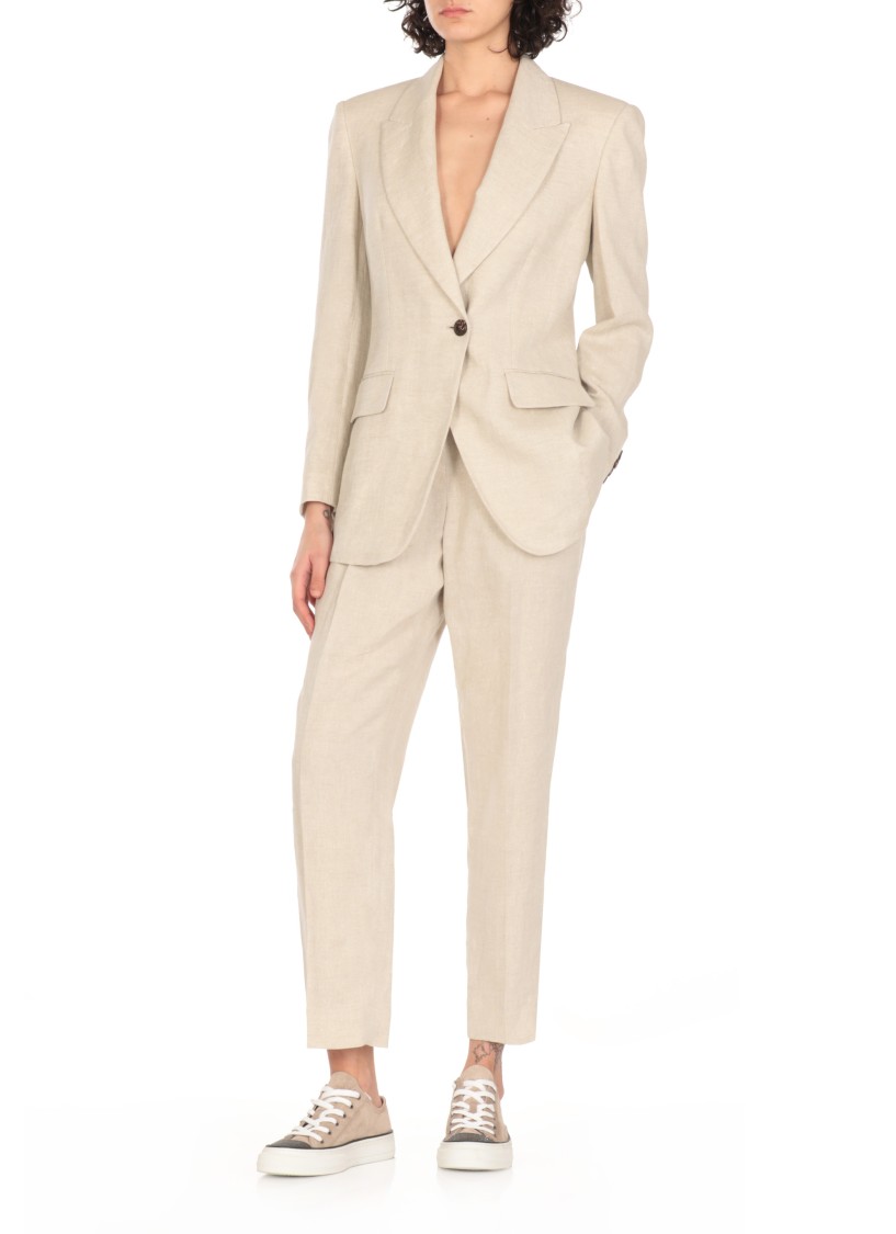 Brunello Cucinelli Ivory Linen Blazer In Neutrals