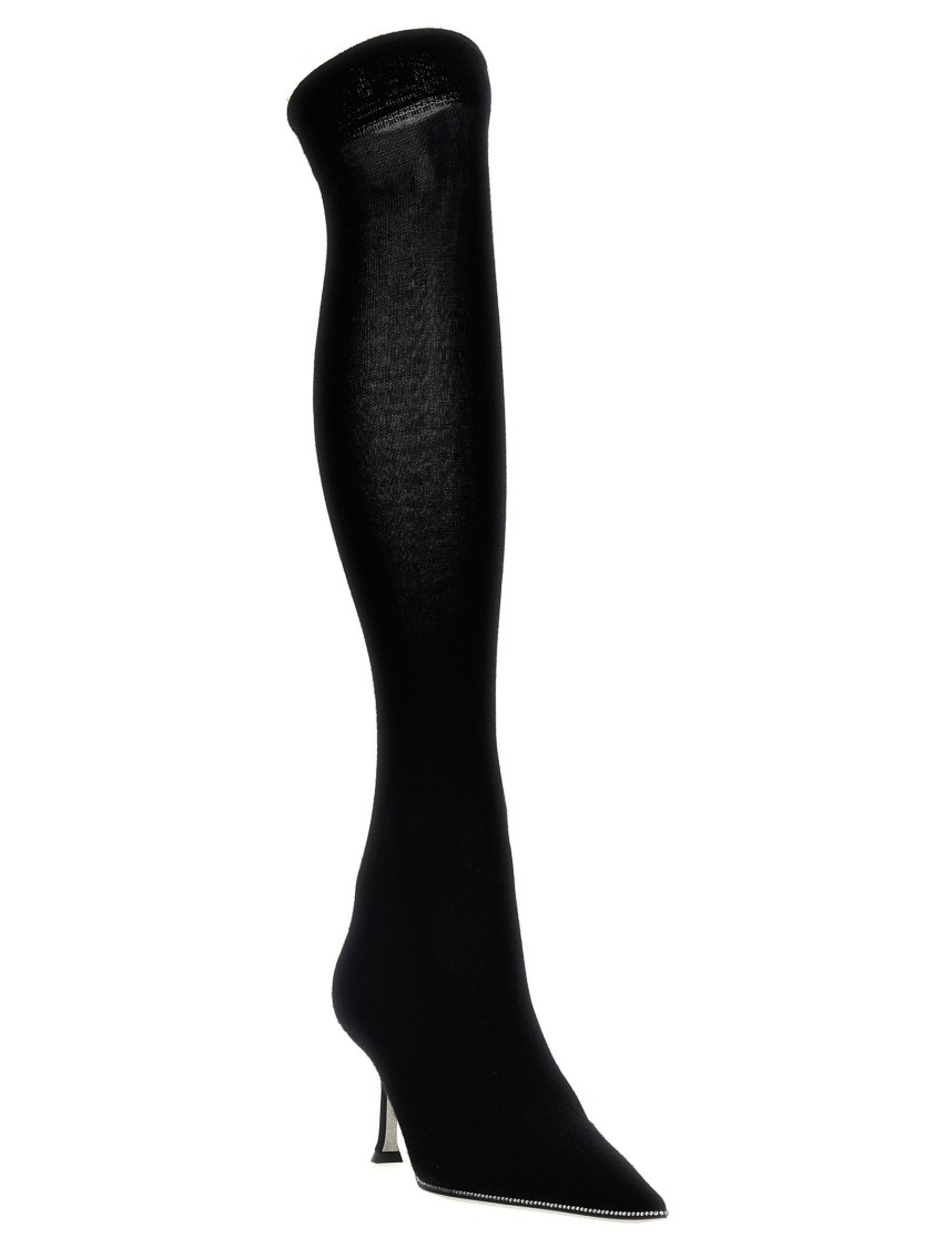 ブーツその他 Rene Caovilla High-Leg Knitted Boots With Rhinestone René Caovilla High-Leg Knitted With Rhinestone Detailing