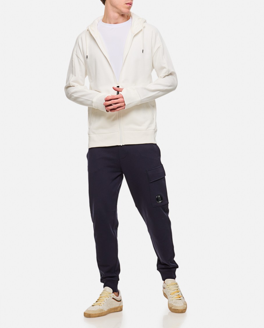 C.p. Company Diagonal Raised Fleece Goggle Zipped Hooded Sweatshirt In White